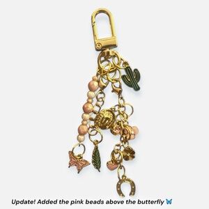 Gold Pink + Green Bag Charm Keychain